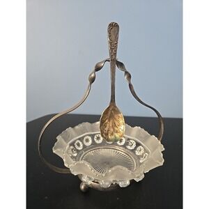 Vtg CELTIC Caviar Relish Sauce Server Bowl Clear Ruffle Glass w/Spoon England‎